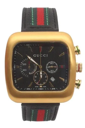 Black Leather Mens Watch