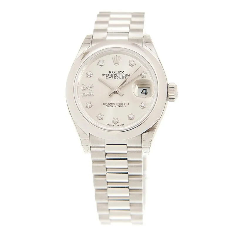 Rolex Lady-Datejust 28 Silver Dial Platinum President Automatic Ladies Watch 279166SRDP 279166-0001