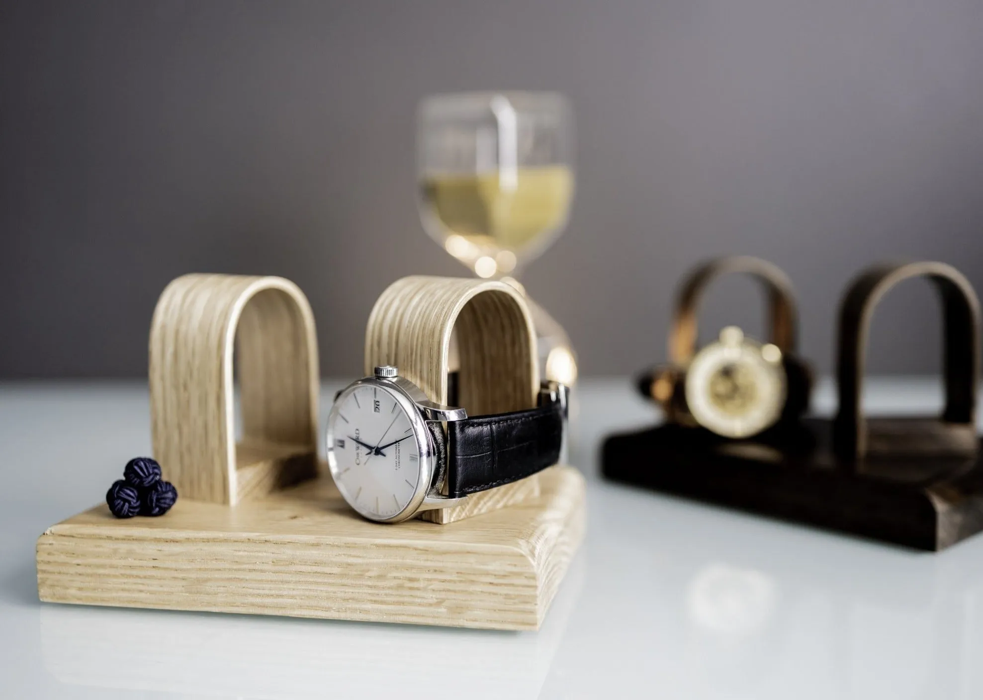 Watch Stand Display Holds 2 - Oak